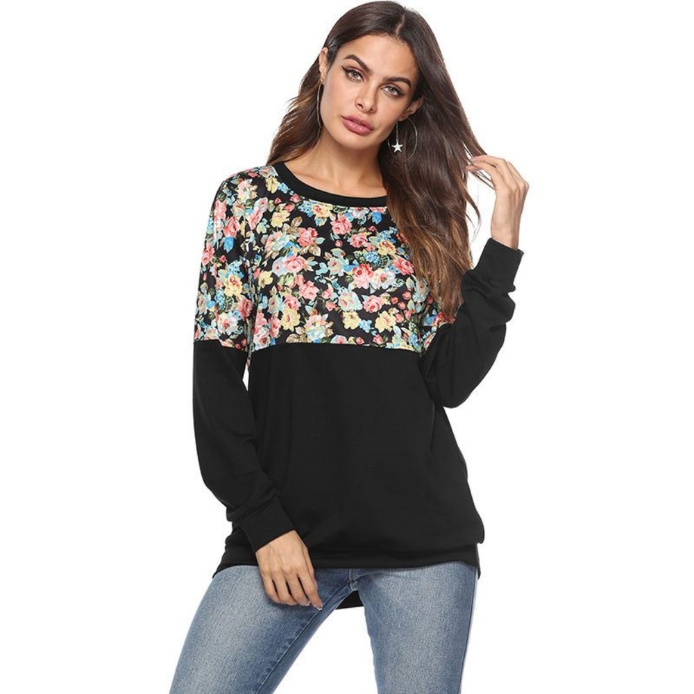 Floral Printed Round Neck Loose Sweatshirt
